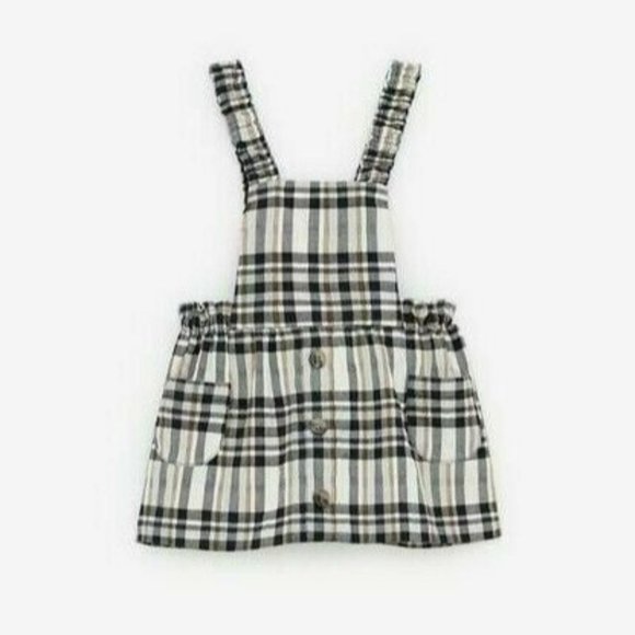 Zara Other - Zara Kids Overall Dress Plaid Pockets Black Brown Cream Size 3-4